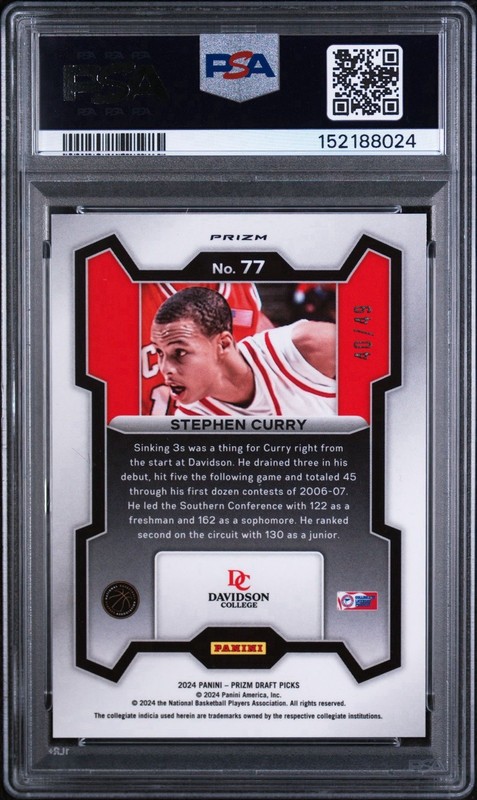 2024 Panini Prizm Draft Picks #77 Stephen Curry Prizms Orange Pulsar #/49 PSA 9 view 2
