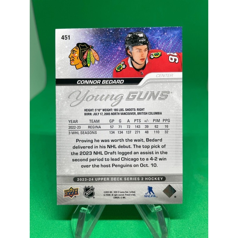 2023-24 UD Series 2 Connor Bedard Young Guns RC #451 Chicago Blackhawks view 2