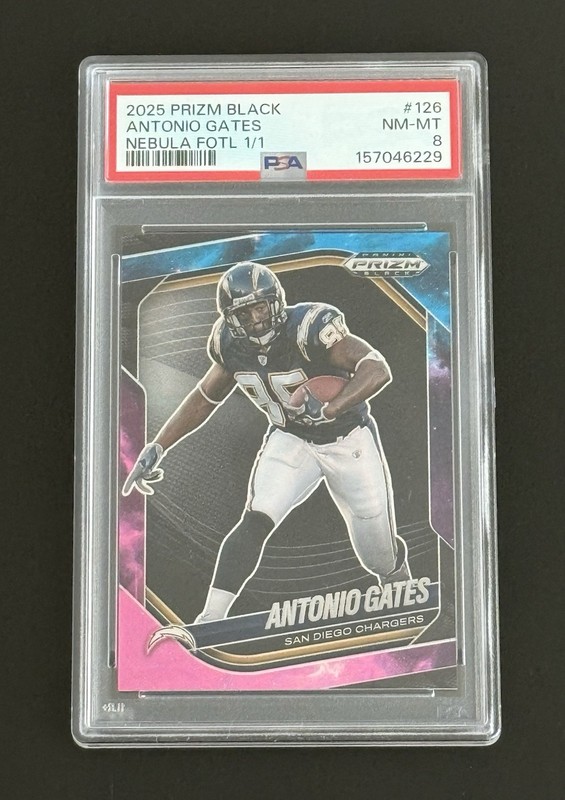 2025 Prizm Black Football - Antonio Gates #126 Nebula FOTL 1/1 Chargers HOF