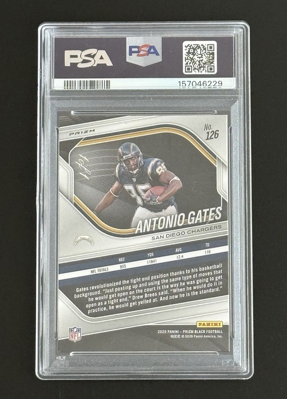 2025 Prizm Black Football - Antonio Gates #126 Nebula FOTL 1/1 Chargers HOF view 2