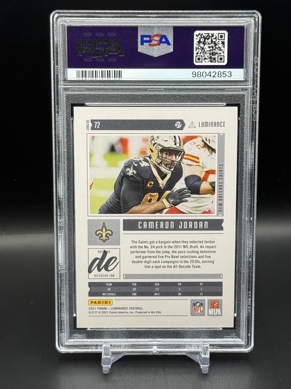 2021 Luminance Pink #72 Cameron Jordan 3/10 PSA 9! view 2