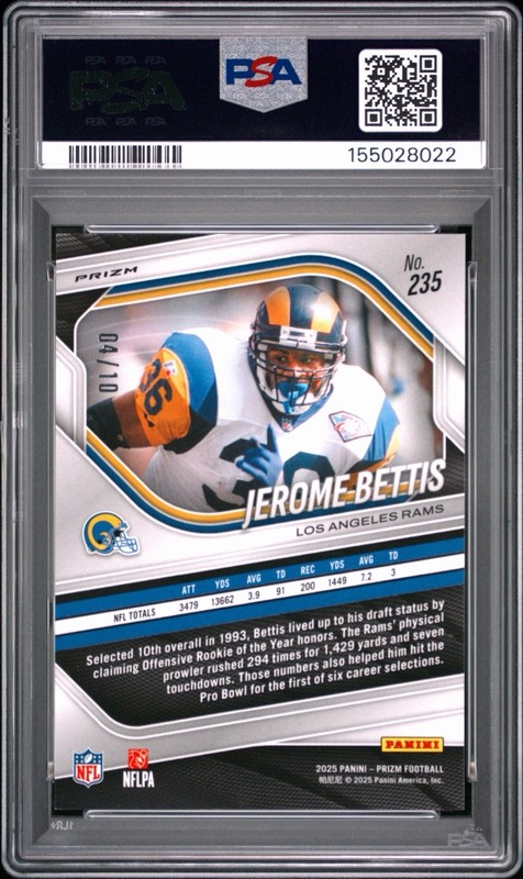 PSA 10 2025 Panini Prizm True Gold /10 Jerome Bettis #235 Los Angeles Rams view 2