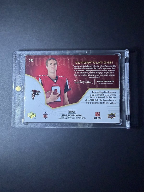 Matt Ryan 2008 SP Authentic - Rookie Authentics Auto Patch #300 /499 FALCONS view 2