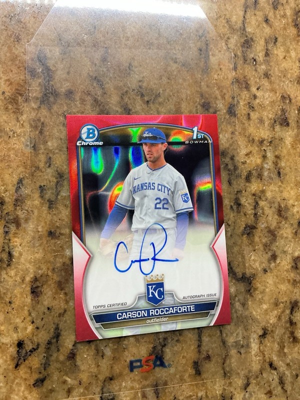 CARSON ROCCAFORTE 2023 Bowman Chrome 1st Red Lava ON CARD Rookie RC Auto #/5