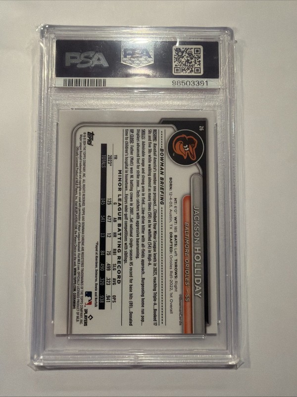 Jackson Holliday 2024 Bowman Chrome PSA 10 Gem MT #26 Orioles RC view 2