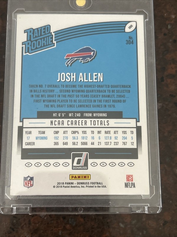 #10 2018 Panini Donruss - Rated Rookie Josh Allen #304 (RC) view 2