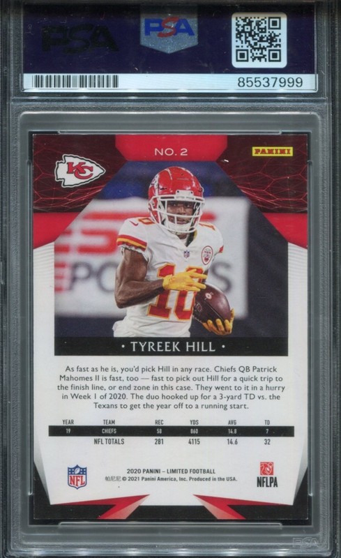 Tyreek Hill 2020 Limited White Ink Auto PSA DNA Chiefs view 2