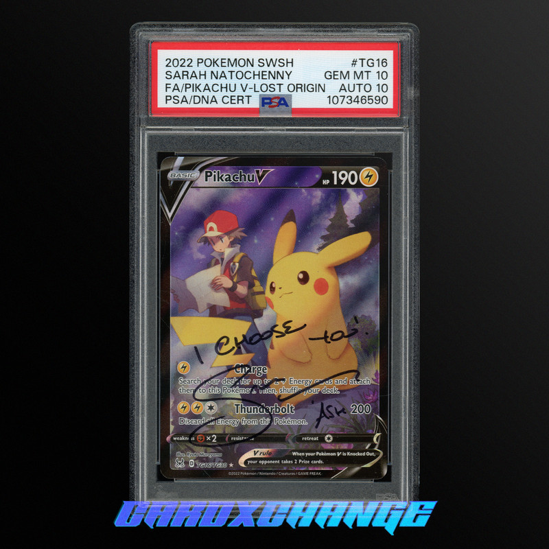 Pokemon Swsh Lost Origin TG16 Pikachu V FA Sarah Natochenny Auto 10 PSA 10 POP 1