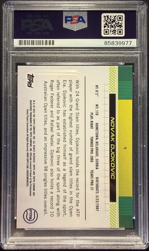 2024 Topps Chrome Tennis #1 Novak Djokovic Signed Card PSA AUTO view 2