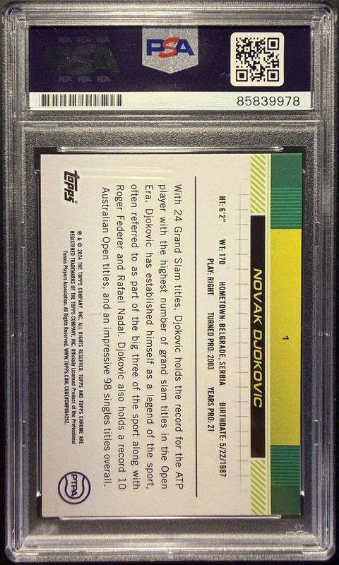 2024 Topps Chrome Tennis #1 Novak Djokovic Signed Card PSA AUTO view 2