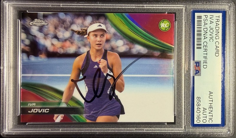 2025 Topps Chrome Tennis #208 Iva Jovic Signed Pink Rookie Card PSA AUTO RC