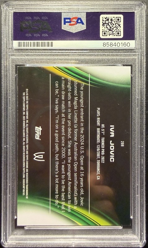 2025 Topps Chrome Tennis #208 Iva Jovic Signed Pink Rookie Card PSA AUTO RC view 2