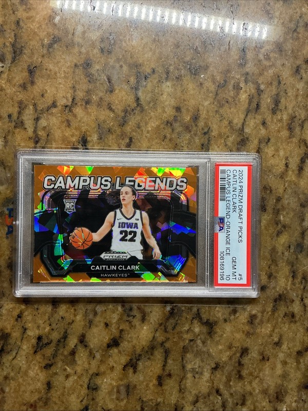 CAITLIN CLARK 2024 Prizm Draft Picks Campus Legends non auto Orange Ice PSA 10 view 2