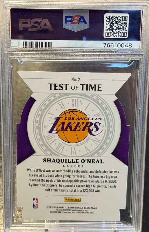 2022-23 Panini Crown Royale Test of Time Purple Shaquille O'Neal /25 PSA 10 view 2