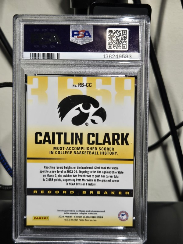 Caitlin Clark 2024 Collection Record Breaker 3668 Chrome #RB-CC PSA 9 MINT view 2