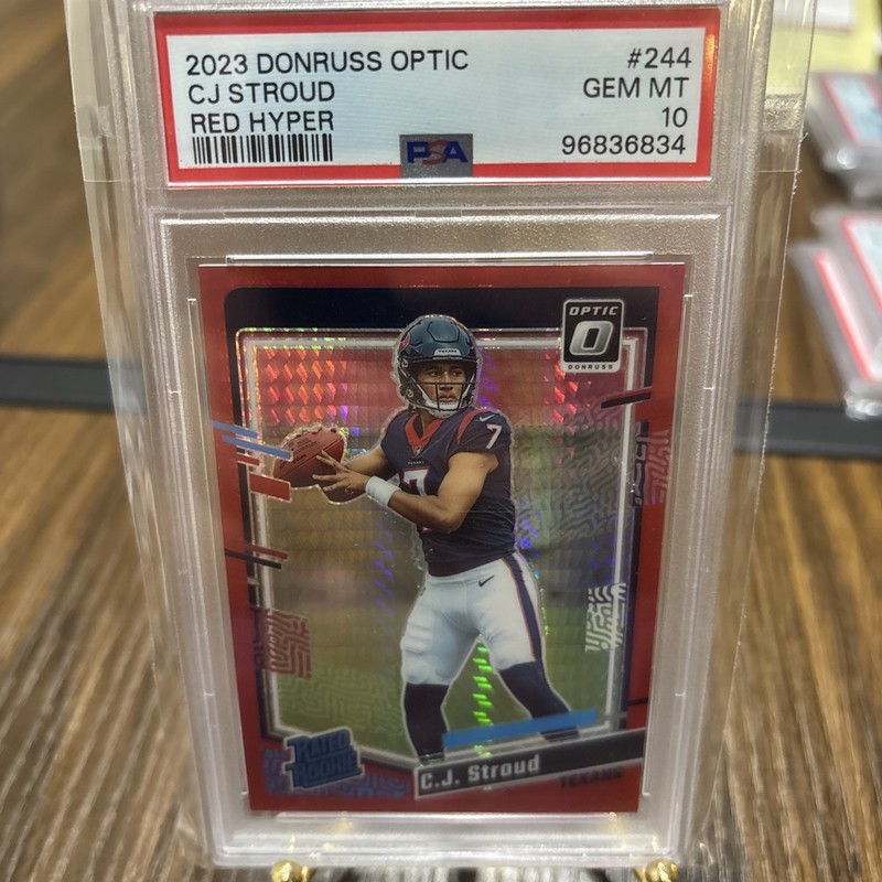 🔥🔥2023 Donruss Optic - Rated Rookie C.J. Stroud Red Hyper Prizm (RC) PSA 10 view 1