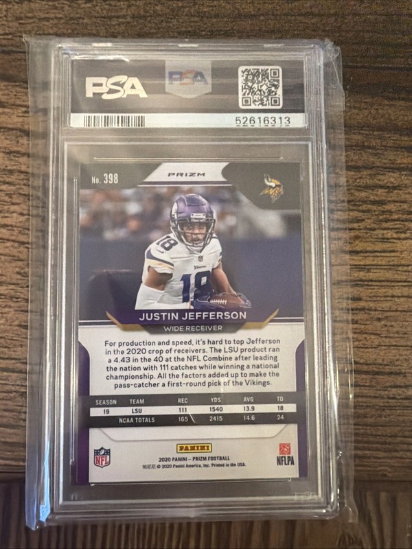 Justin Jefferson RC 2020 Panini Silver Prizm  PSA 9 Rookie Vikings view 2