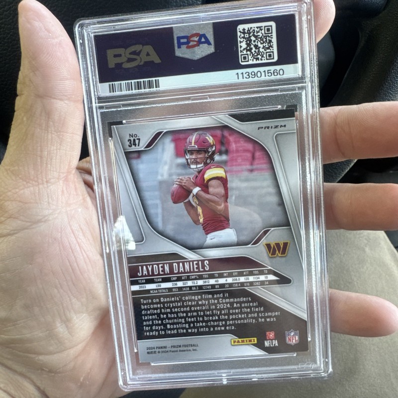 2024 Panini Prizm Jayden Daniels Orange Lazer Prizm #347 PSA 9 view 2