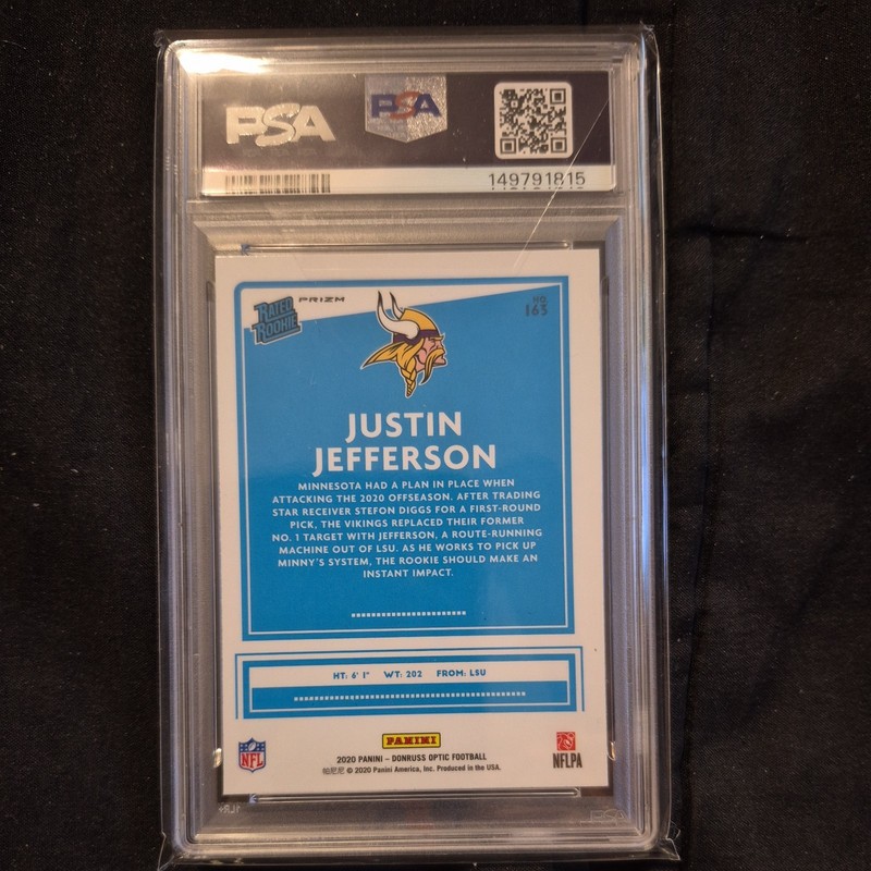 2020  Donruss Optic  Rated Rookies Justin Jefferson #163 Purple Shock Prizm (RC) view 2