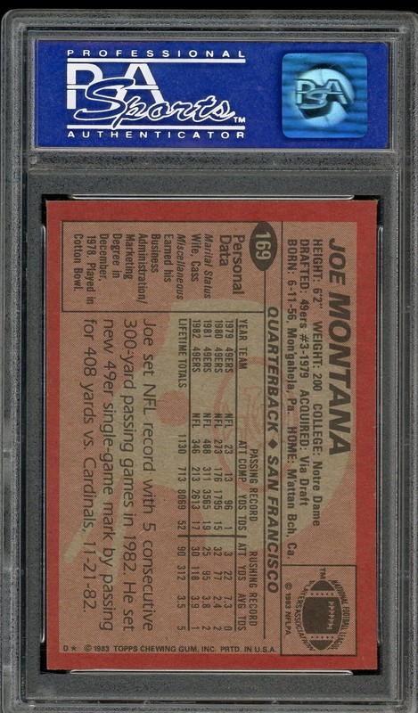 1983 Topps #169 Joe Montana - PSA 7 view 2