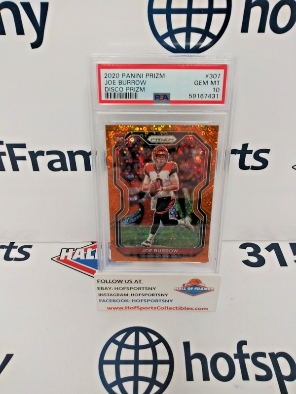 2020 PANINI PRIZM JOE BURROW ROOKIE ORANGE DISCO PRIZM COLOR MATCH PSA 10