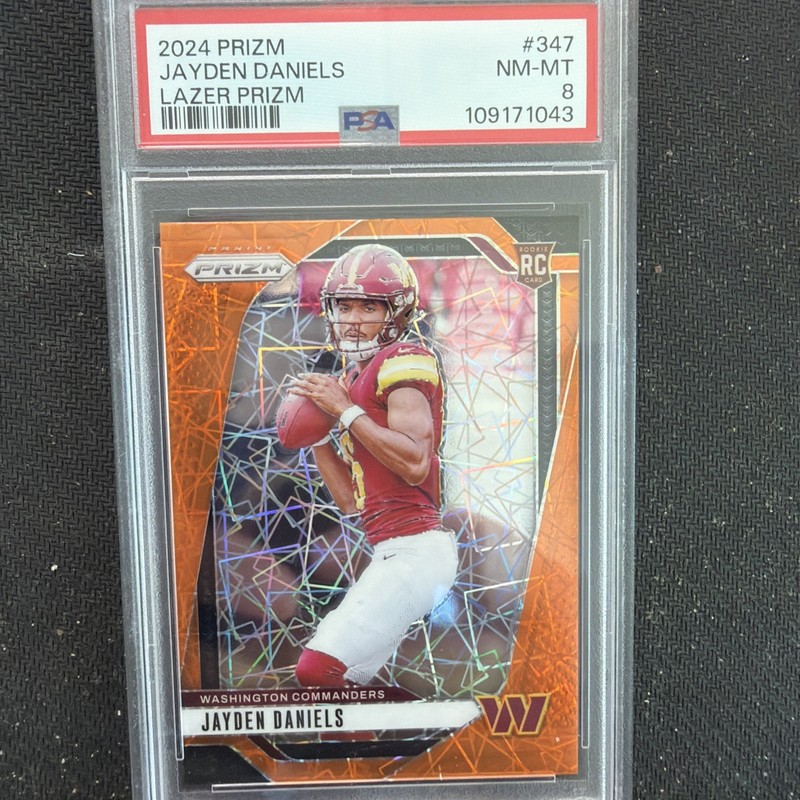 2024 PANINI PRIZM LAZER PRIZM #347 JAYDEN DANIELS ROOKIE RC PSA 8
