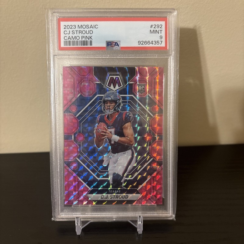 2023 Panini Mosaic Rookies C.J. Stroud #292 Camo Pink Mosaic Prizm (RC) PSA 9 view 1