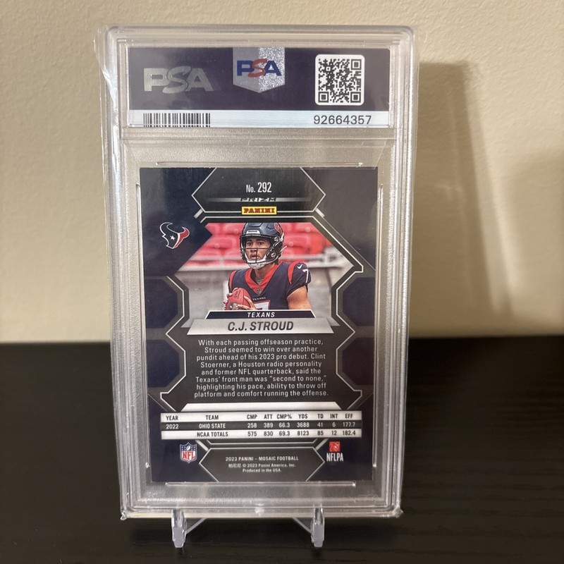 2023 Panini Mosaic Rookies C.J. Stroud #292 Camo Pink Mosaic Prizm (RC) PSA 9 view 2
