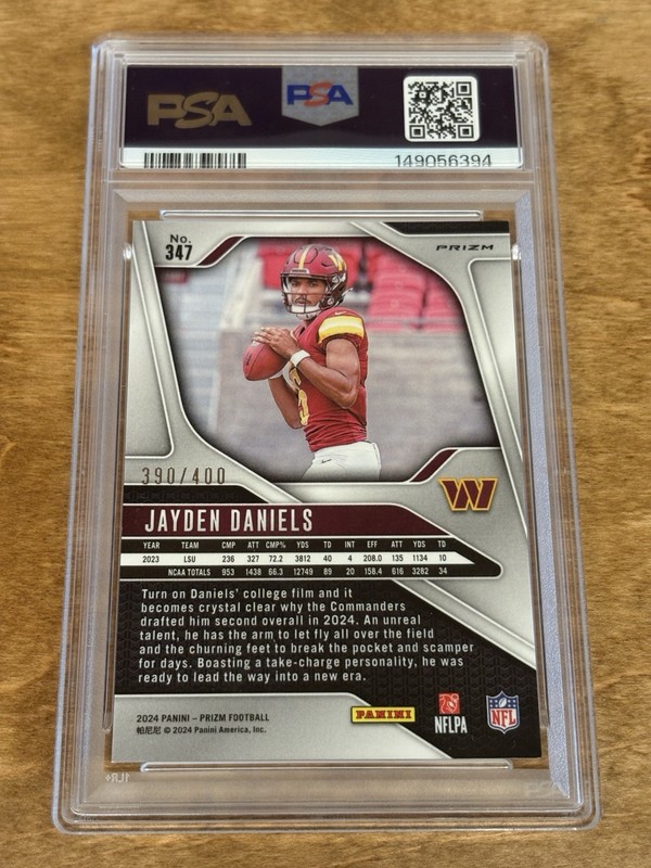 2024 Panini Prizm Jayden Daniels Pandora /400 RC #347 PSA 8 view 2
