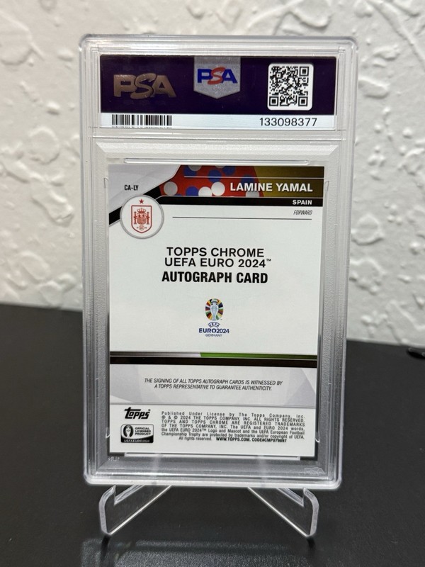 2024 Topps Chrome UEFA Euro Sapphire National Debut Lamine Yamal #17 Spain PSA 9 view 2