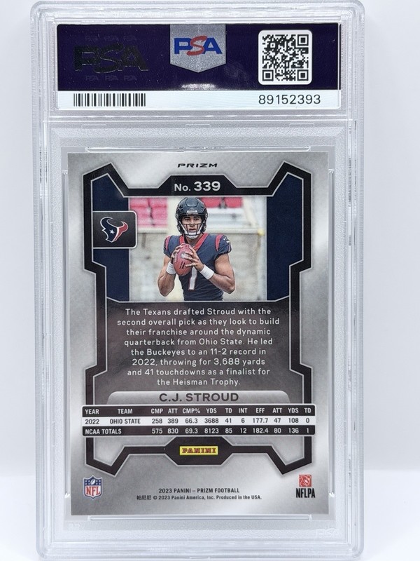 2023 Panini Prizm - Rookies C.J. Stroud #339 Green Wave Prizm (RC) PSA 10 view 2