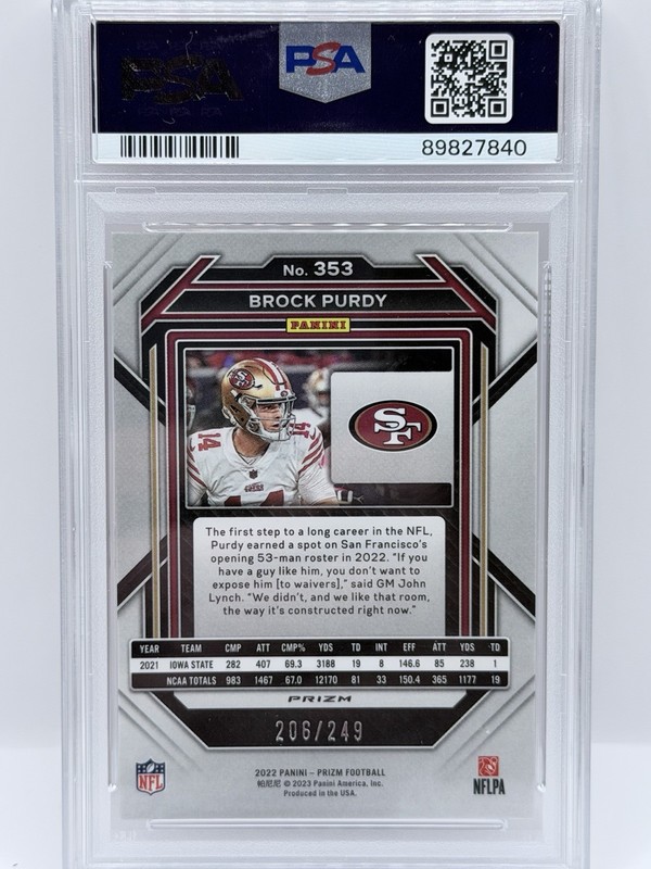 2022 Panini Prizm - Rookies Brock Purdy #353 Orange Prizm /249 (RC) view 2