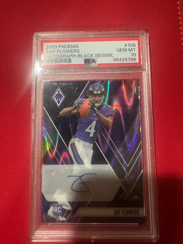 2023 Panini Phoenix Rookies Zay Flowers #108 Black Seismic Auto 10/10 PSA 10