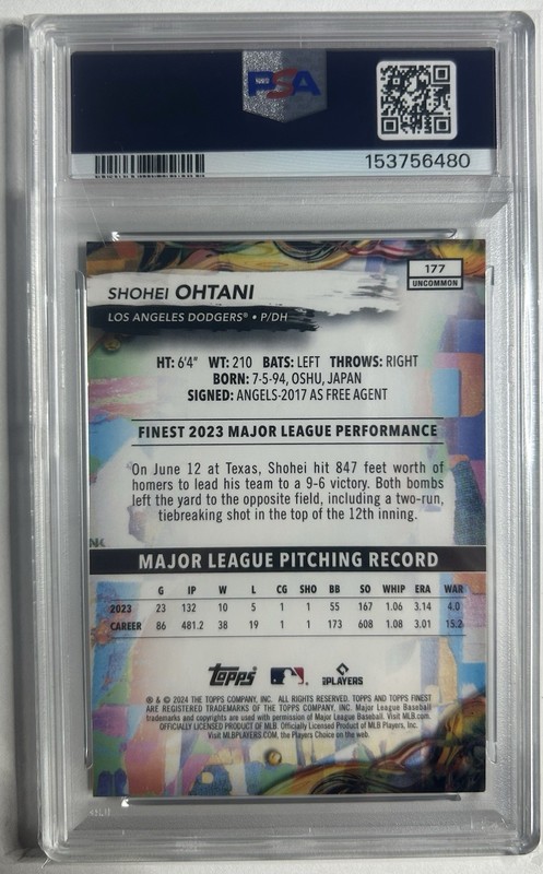 2024 Topps Finest Shohei Ohtani Blue Checkerboard Refractor /75 PSA 9 🔥🔥 view 2