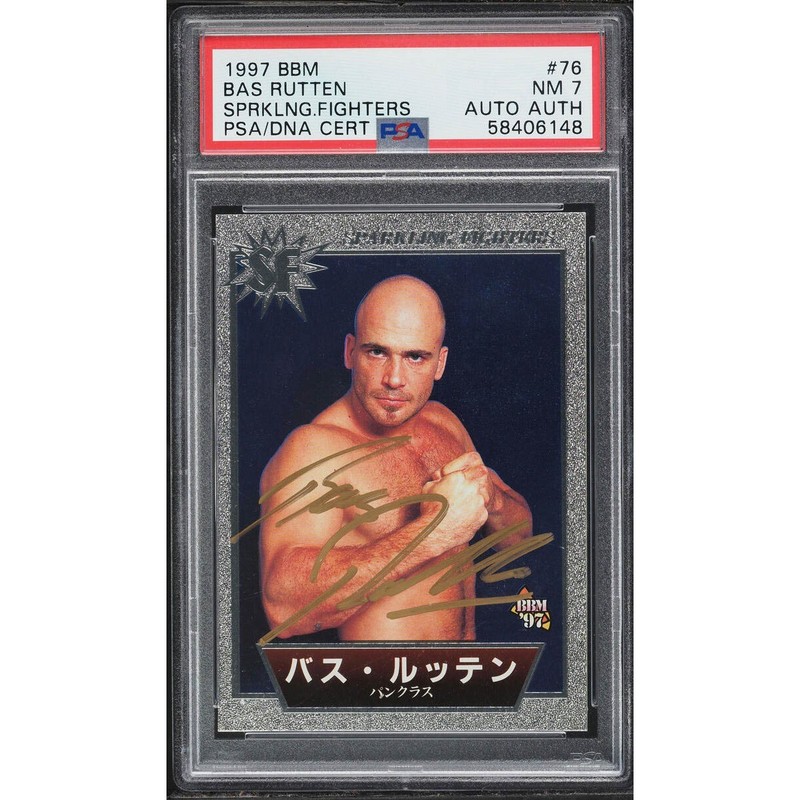 1997 BBM #76 Bas Rutten Signed Gold Ink Auto, PSA 7 Pop 1 BEST! UFC MMA Pancrase