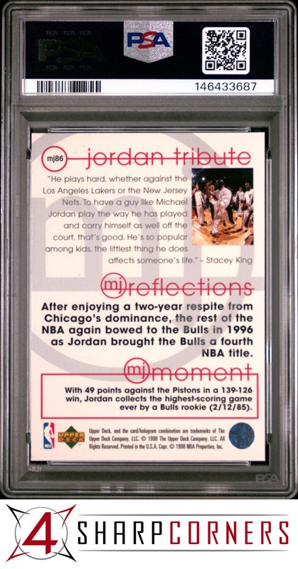 1998 UPPER DECK MICHAEL JORDAN TRIBUTE MJ REFLECTIONS #MJ86 HOF PSA 9
