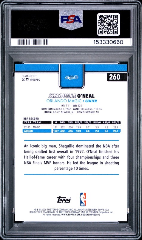 💎2025 Topps Shaquille O'Neal #260 Gold Parallel /2025 PSA 10 POP 2💎 view 2