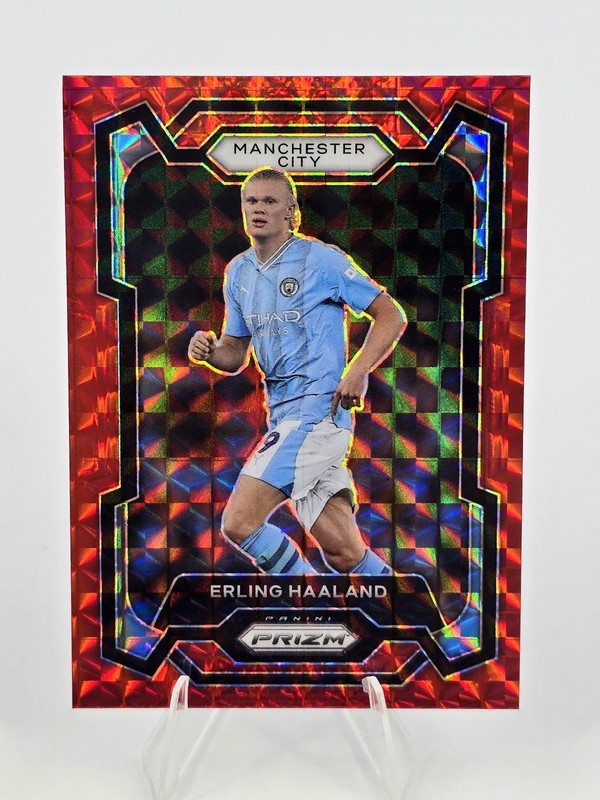 2023-24 Panini Prizm Premier League Erling Haaland #3 Red Mosaic Prizm Man City 