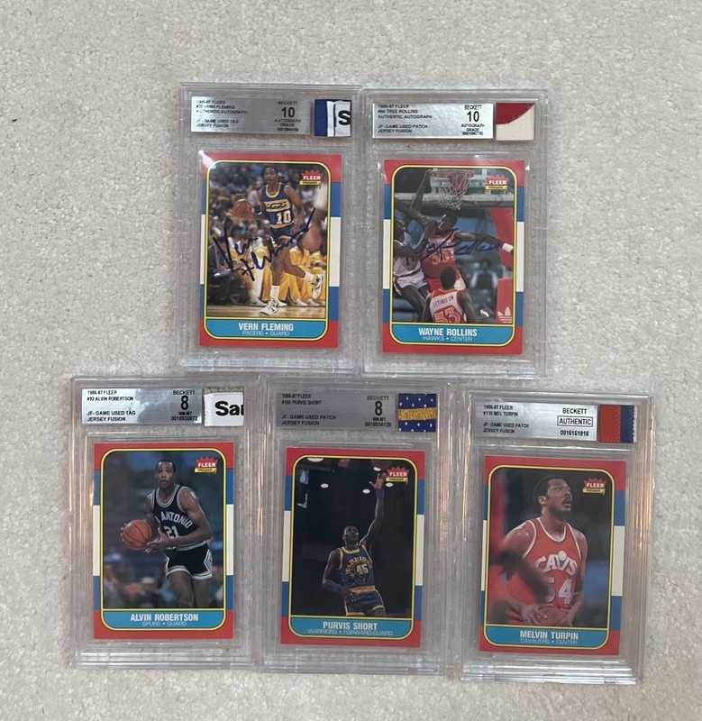 1986-87 Fleer Jersey Fusion Rookie Card Auto Game Used Patch Rc BGS 10 (x5)  NEW