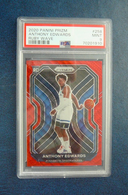 ANTHONY EDWARDS RC PSA 9 2020-21 Panini Prizm Ruby Red Wave Prizm Rookie #258 view 1