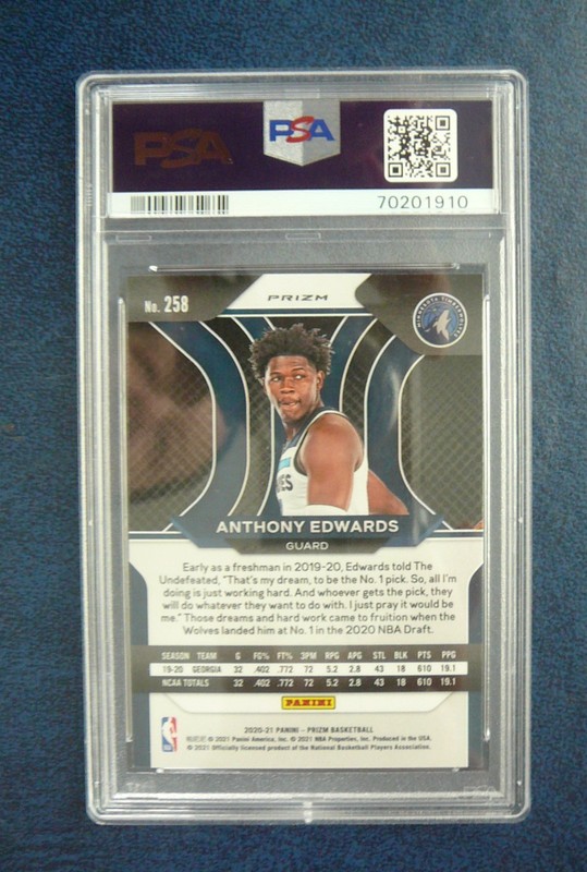 ANTHONY EDWARDS RC PSA 9 2020-21 Panini Prizm Ruby Red Wave Prizm Rookie #258 view 2