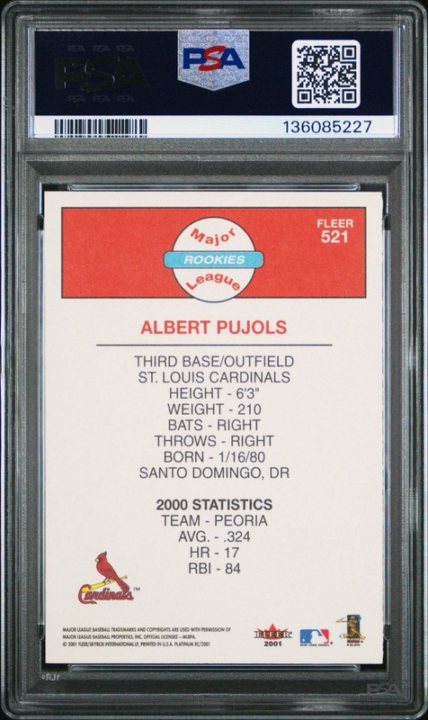 2001 Fleet Platinum Albert Pujols Rookie RC #521 Psa 9 view 2