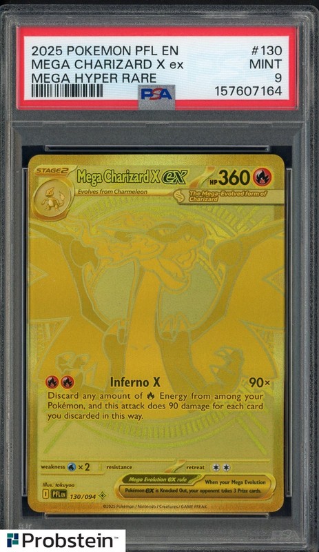 2025 Pokemon PFL En Mga Hyper Rare #130 Mega Charizard X Ex PSA 9 MINT