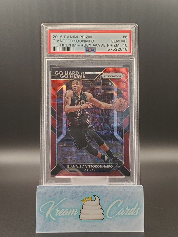 2016-17 Panini Prizm Giannis Antetokounmpo Go Hard or Home Ruby Wave #6 PSA 10