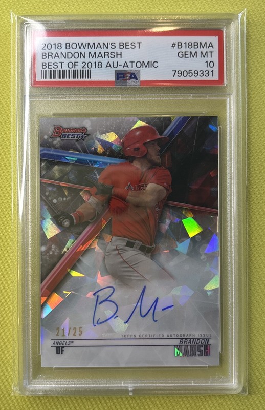 2018 Bowman’s Best Best of 2018 Brandon Marsh Atomic Refractor /25 Auto PSA 10