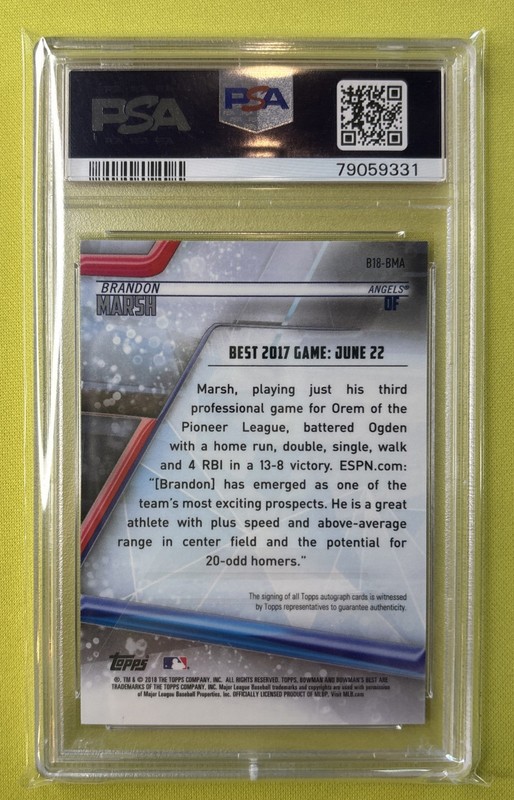 2018 Bowman’s Best Best of 2018 Brandon Marsh Atomic Refractor /25 Auto PSA 10 view 2