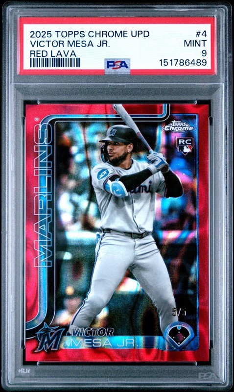 2025 Topps Chrome Victor Mesa Jr. Red Lava Refractor /5 RC PSA 9 Miami Marlins