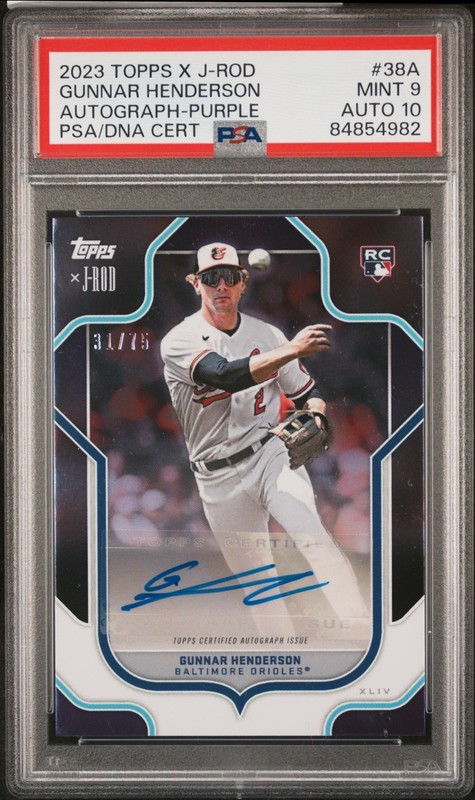 2023 Topps x J-Rod Gunnar Henderson Auto Purple /75 RC PSA 9 Baltimore Orioles