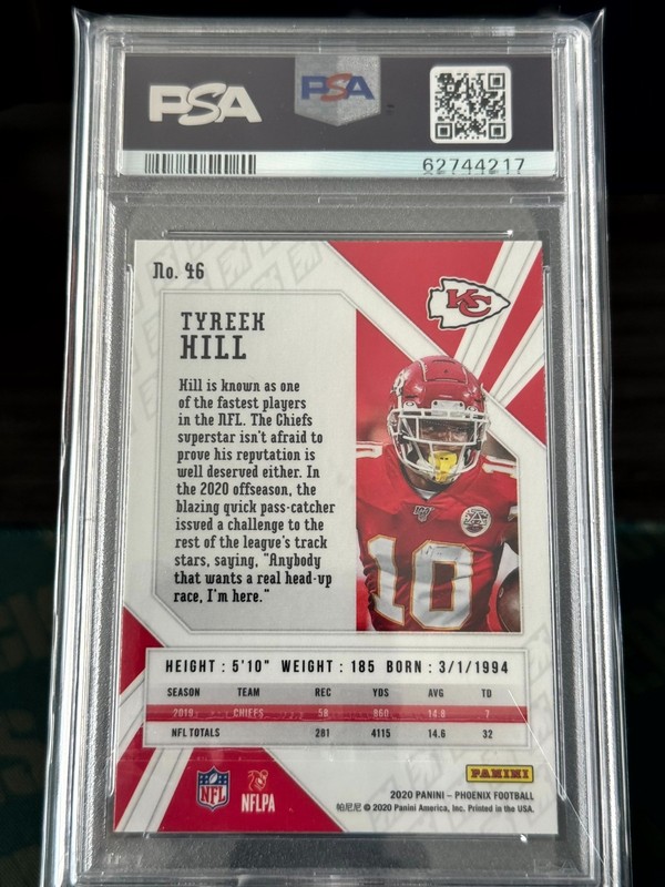 2020 Panini Phoenix - Tyreek Hill #46 Fire Burst PSA 10 view 2