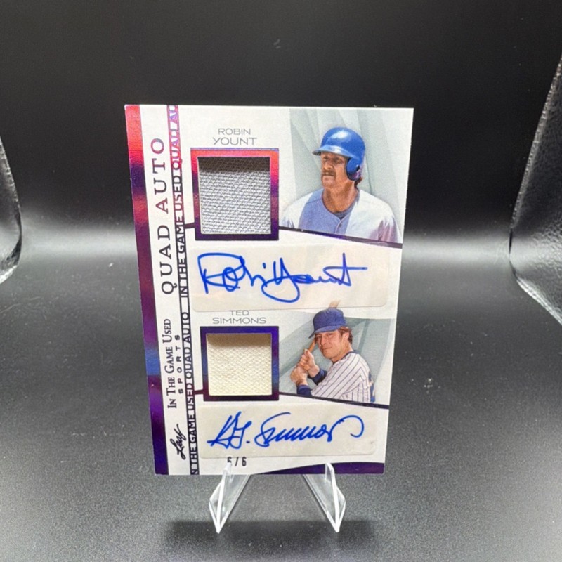 Leaf In The Game Used 2005 Baseball Quad Auto Yount/Simmons/Molitor/Cooper